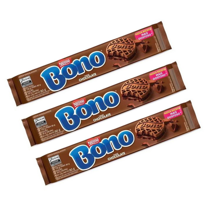 Nestlé Biscoito Recheado Bono Chocolate 90g - 3 UNIDADES